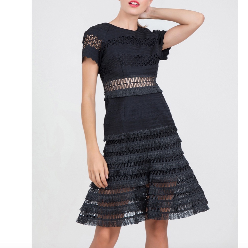 Jonathan Simkhai Lace Trimmed Woven Dress in Black
